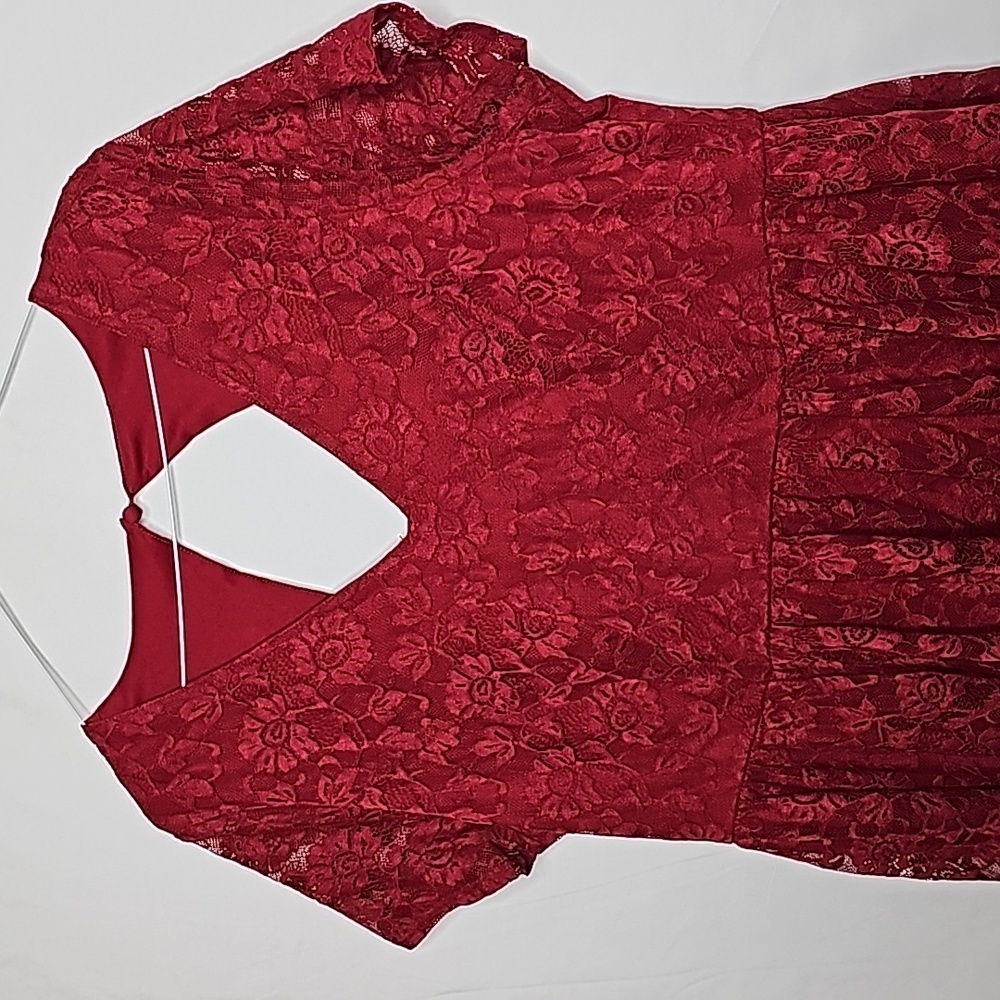 Torrid plus size vneck deep red mini lace flowy skater midi dress sz 16 - Picture 5 of 11